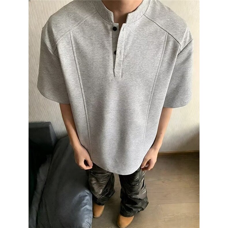 夏季韩系重磅简约亨利领短袖百搭高级感POLO衫T恤新款LD9011-P30,男装T恤,星座1008