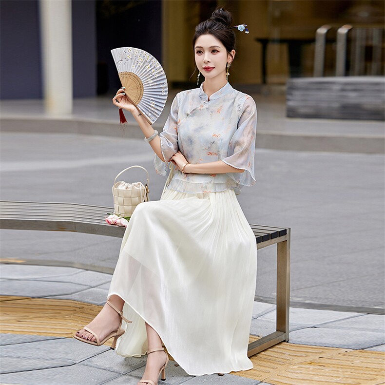 /新中式天丝套装女夏季新款国风汉服禅意茶服穿搭两件套,商品下架区,韩然一族