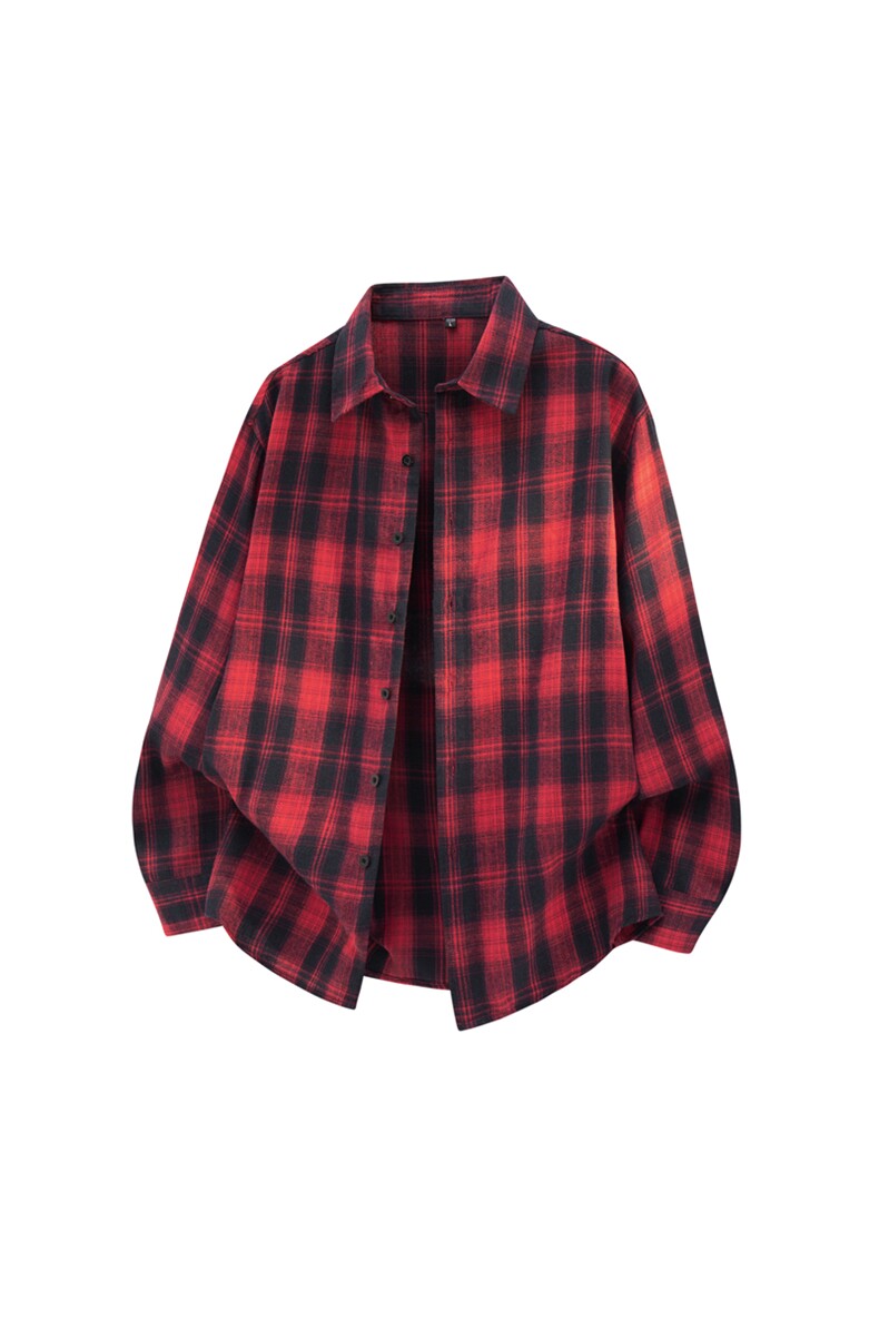 新款格子衬衫男士长袖复古格子宽松港风休闲百搭男外套CS382-P25,男装衬衫,星座1403A