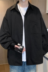 C172/P40秋装新款个性暗门襟长袖衬衫男大码宽松学生潮男衬衣上衣，男装衬衫，电商基地A050