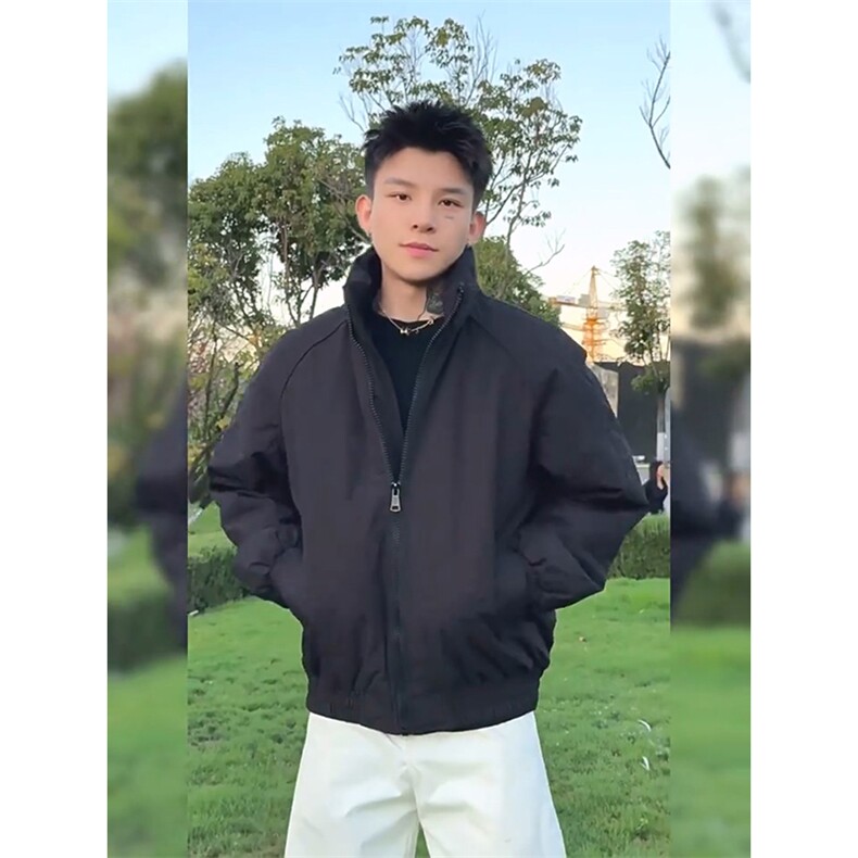 现货美式高街休闲夹克冬季三防立领纯色户外工装加厚棉服外套,男装夹克,电商A486