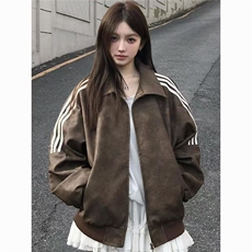 927-P60美式复古条纹设计感PU皮夹克上衣2025秋季新款宽松，男装夹克，电商B323A