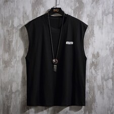 夏季坎肩日系短袖T恤男宽松加肥加大码无袖背心C417-T212-，男装T恤，天晨