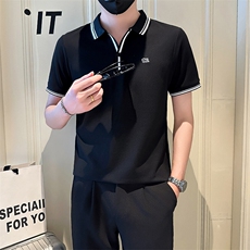 店主风社会小伙男士V领刺绣款POLO衫男休闲T恤301A-1/PL108/P55，男装T恤，星座301A-1