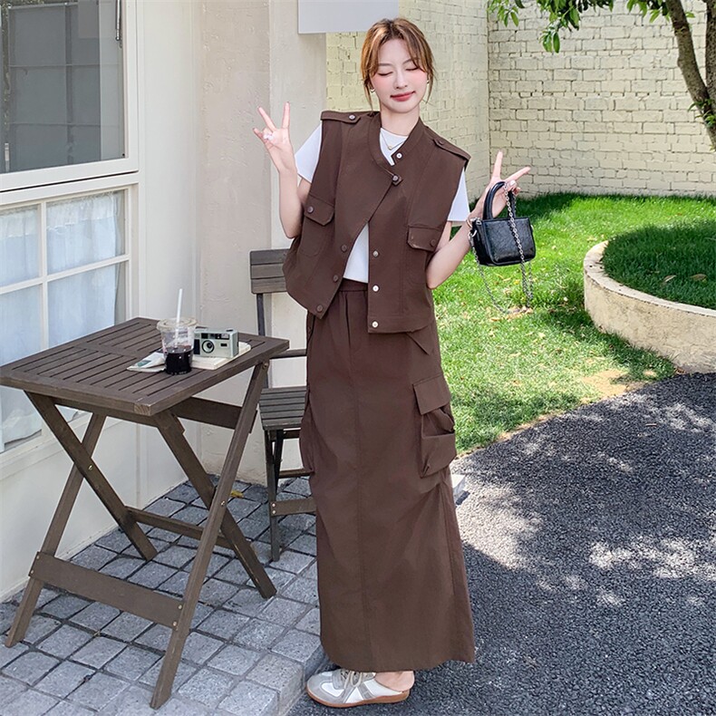休闲工装马甲半身裙套装女夏2025新款洋气减龄显瘦遮肉气质两件套,女装套装/套裙,2C225