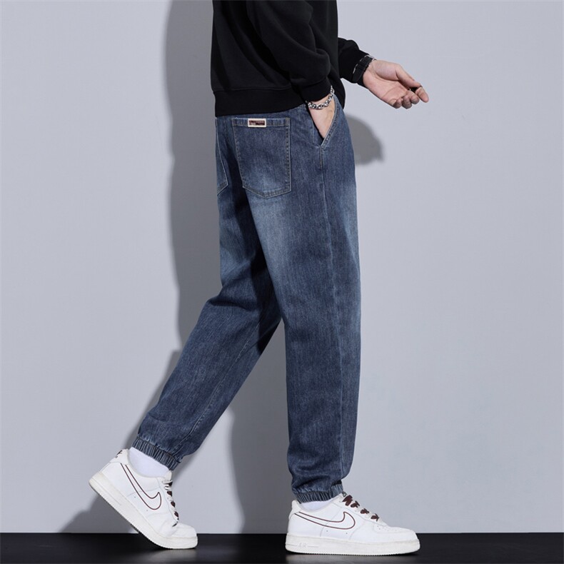 轻奢潮流牛仔裤男士宽松抽绳束脚设计感休闲长裤子J8077-P45特,男装牛仔裤,星座509