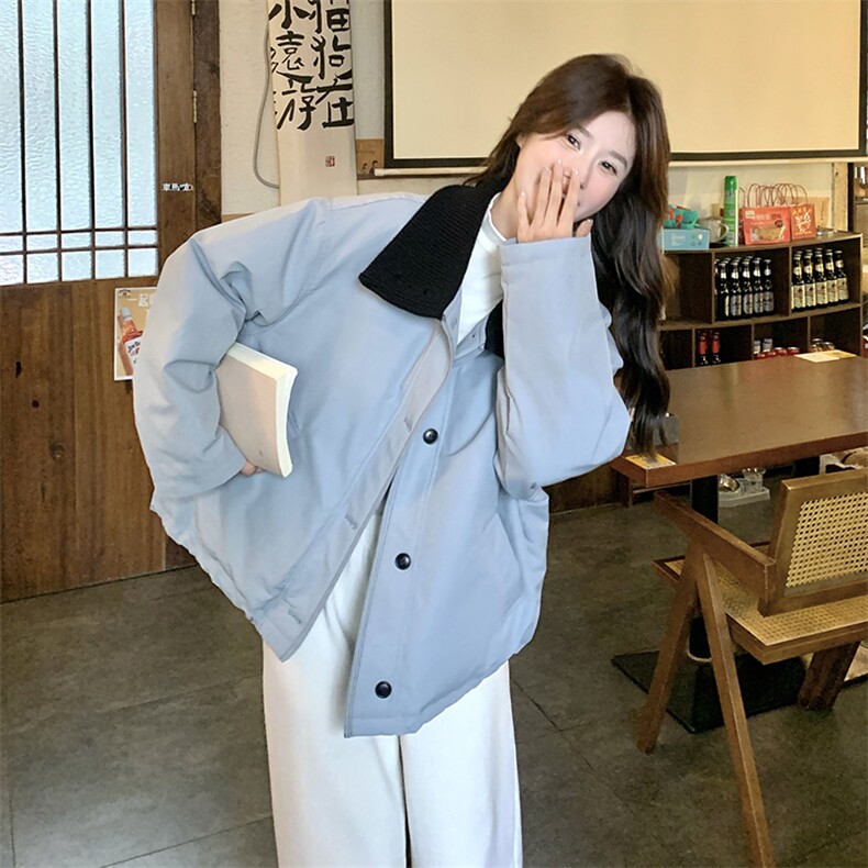 设计感针织拼接立领羽绒服女2024冬新款宽松加厚保暖白鸭绒短外套,女装羽绒服,2C129