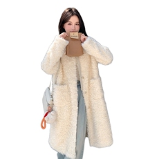 2024年冬季新款加厚长款皮毛一体外套仿羊羔毛大衣，女装羊羔毛/颗粒绒，韩蜜菓