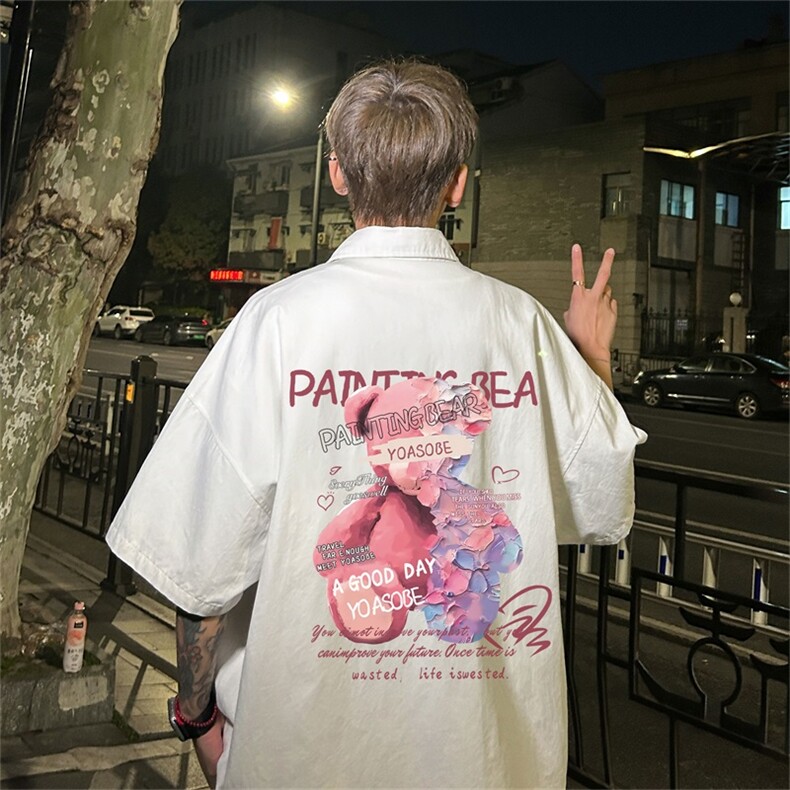 电商DSA028-DX2404100聚酯特P25新款港风潮流印花短袖衬衫男,男装T恤,电商A028