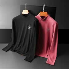 2020冬季男士加厚修身半高领长袖体恤QT7118505P75平铺，男装T恤，钱塘6066（原711）