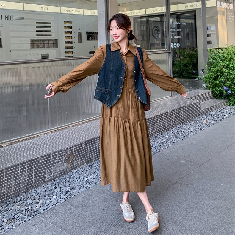 （有货）2026春装新款大版连衣裙+牛仔马甲两件套1D060-p185-k278,女装套装/套裙,1D060