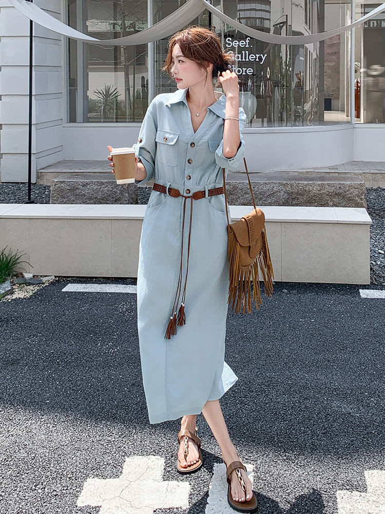 《26夏上新现货》天丝亚麻气质舒服透气三色连衣裙女送腰带,女装连衣裙,时尚风爆