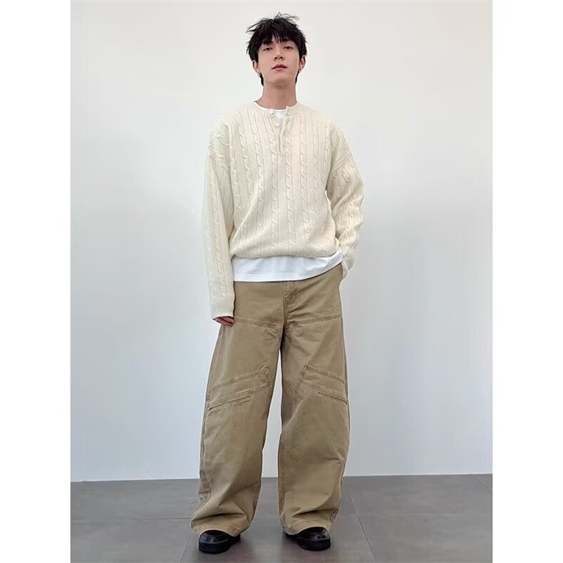 994-P45简约ins文艺慵懒原宿时尚北极绒麻花毛衣流行日系,男装T恤,电商B323A