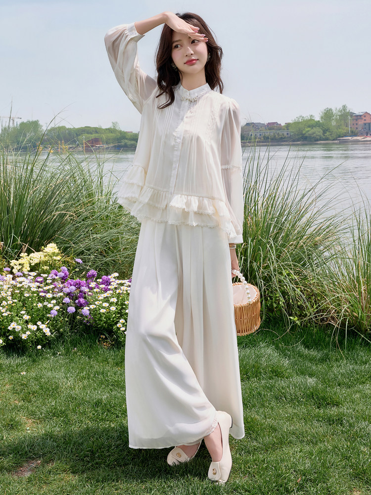 新中式套装女2026夏新款巨好看的小香风气质防晒阔腿裤两件套,女装套装/套裙,水衣源
