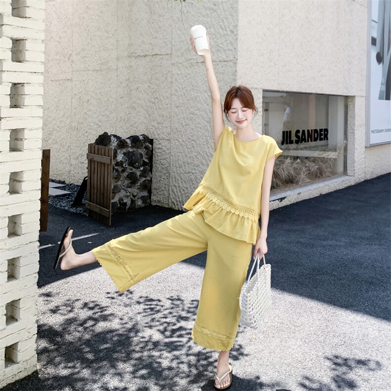 主推重工艺拼接蕾丝女夏新款休闲减龄穿搭两件套A2608-139-K218,女装套装/套裙,美静678