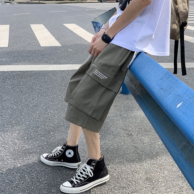 910A-D港风夏装新款工装短裤七分裤男情侣宽松休闲裤，男装休闲裤，星座910A