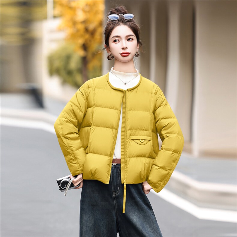 高蓬品质90白鸭绒圆领茧型面包服冬季短外套2025韩版新品小个子女,女装羽绒服,意芙