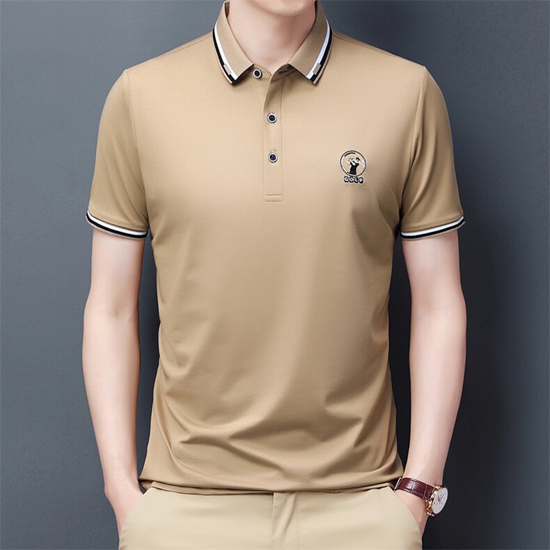 爸爸短袖T恤翻领中年男士中老年人上衣服薄款纯色爷爷夏装40-50岁,男装T恤,电商B212（原钱塘6029）