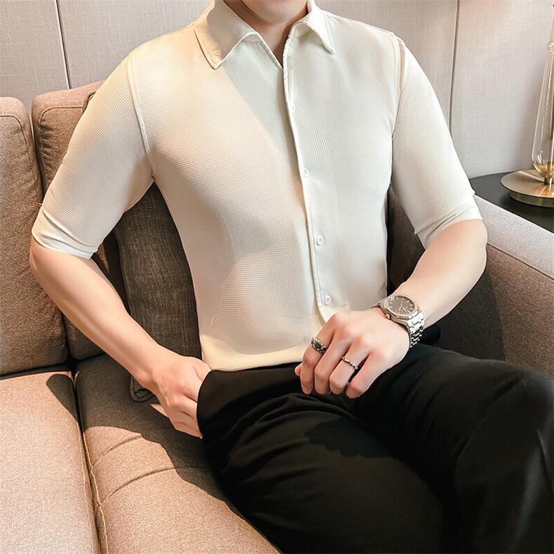 818-P48华夫格夏季新款男士短袖衬衫潮流时尚短袖潮男衬衣,男装T恤,星座507A（原星座306B-2）