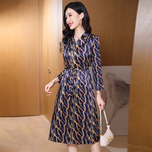 高级感长袖真丝缎面连衣裙女2026新款春夏时尚杭州重磅真丝裙子图片