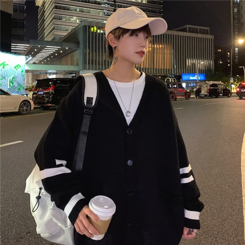 针织开衫男韩版潮流拼色V领美式帅2023冬季ins毛衣外套MZ201-P46,男装针织衫/毛衣,星座412-3