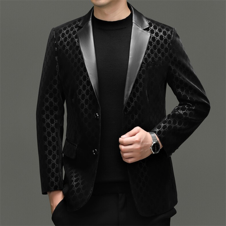BG8113春秋款海宁真皮皮衣男绵羊皮印花西服商务休闲男装外套,男装西服,电商B360A（原721A）
