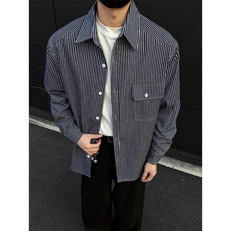 高品质条纹衬衫复古大码长袖衬衫外套C2210-P45【特价】,男装衬衫,电商A007