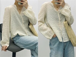 春夏新款 v领泡泡百搭小衫，其它，戈依绣