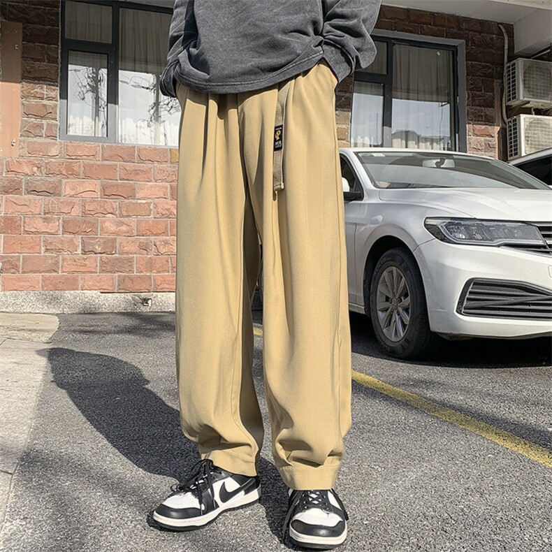 卡其色裤子男春夏季潮牌宽松大码阔腿直筒裤美式高街运动休闲长裤,男装休闲裤,电商A001-1