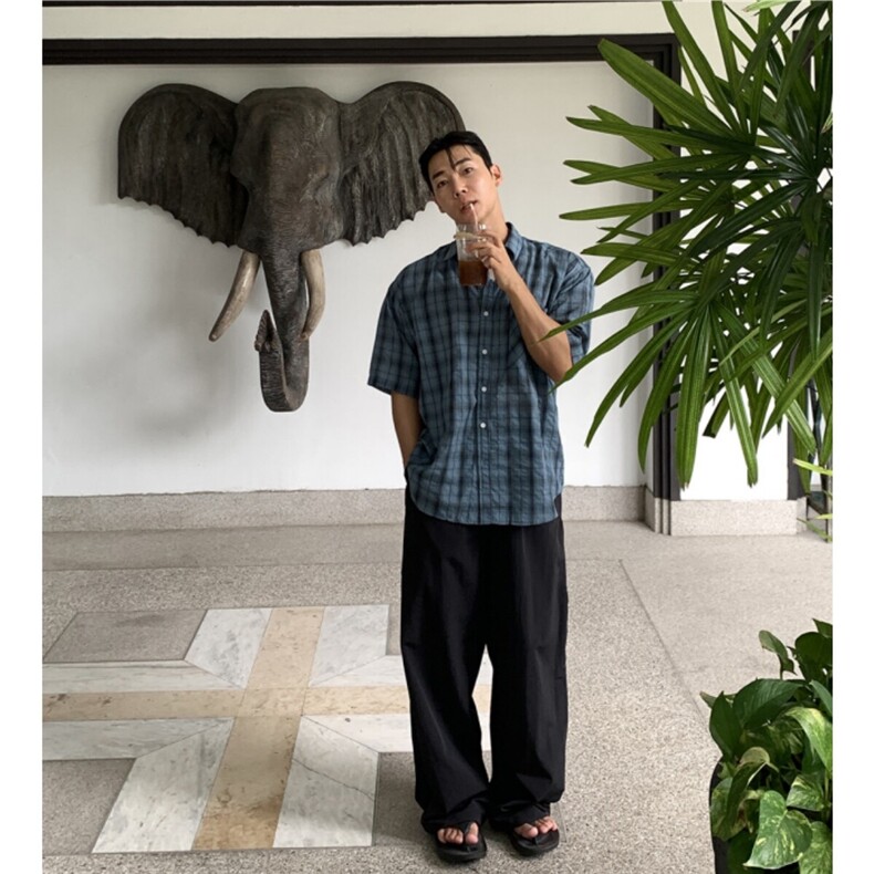短袖衬衫男韩版休闲小众格子衬衣春季时尚百搭外套907特价35,男装衬衫,星座710