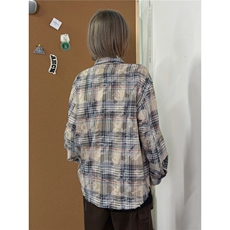 ZY52-P43破坏感格子衬衫男美式复古格纹长袖上衣高级感痞帅衬衣，男装衬衫，电商B323A