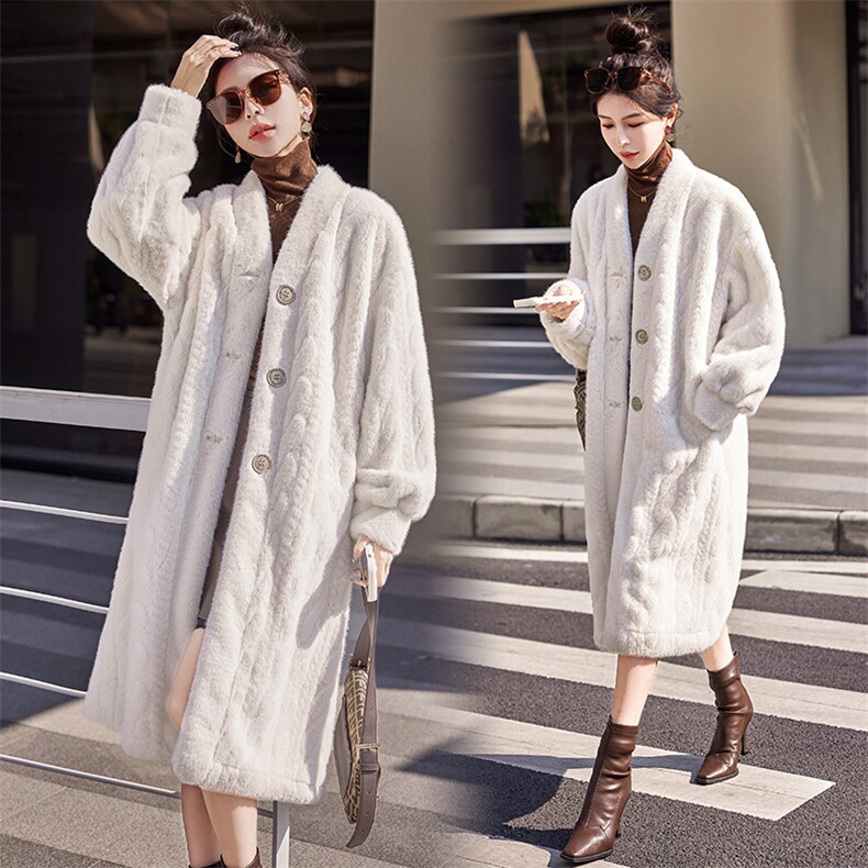 现货2023新款气质慵懒风麻花貂环保皮草外套长款显瘦貂绒开衫大衣，女装皮草，仟媚宠