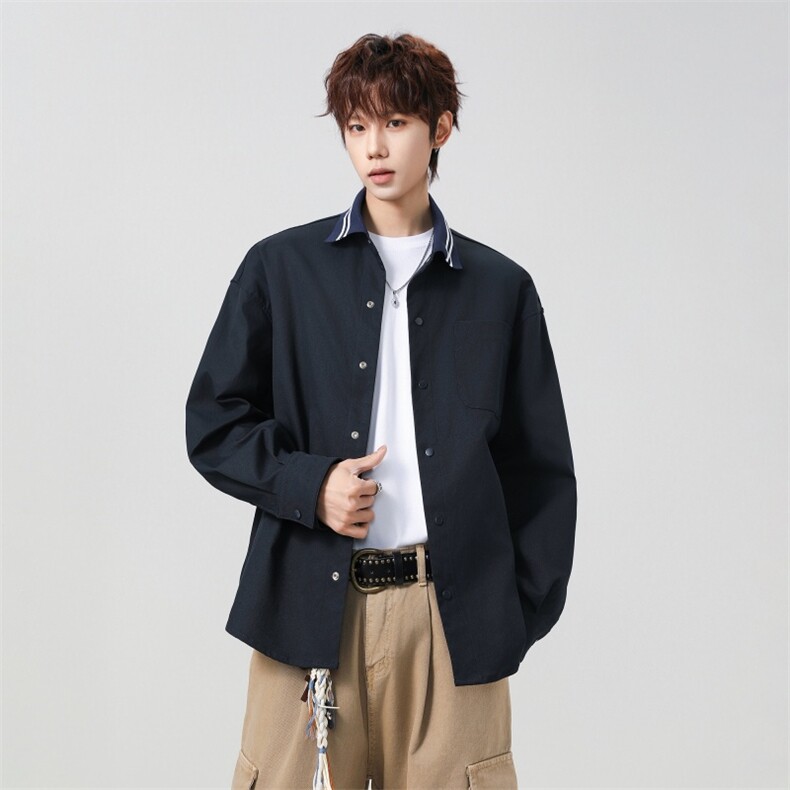 高品质鱼骨纹2026新款百搭翻领长袖衬衫A436-26018-P5589,男装衬衫,电商A436