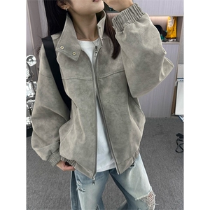 美式新款复古扎染立领皮衣夹克痞帅宽松百搭情侣外套PYJ071-P76图片