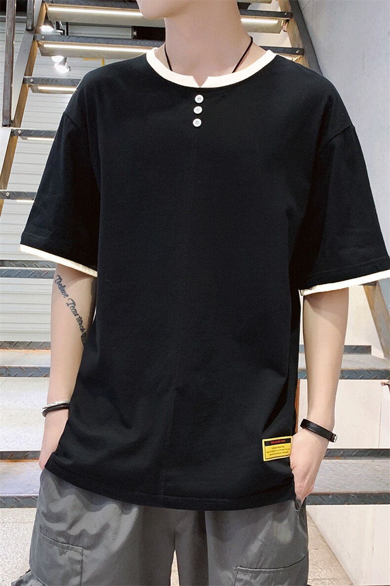 有报告男士夏季短袖T恤青少年半袖拼色上衣服DS429T,男装T恤,电商A102