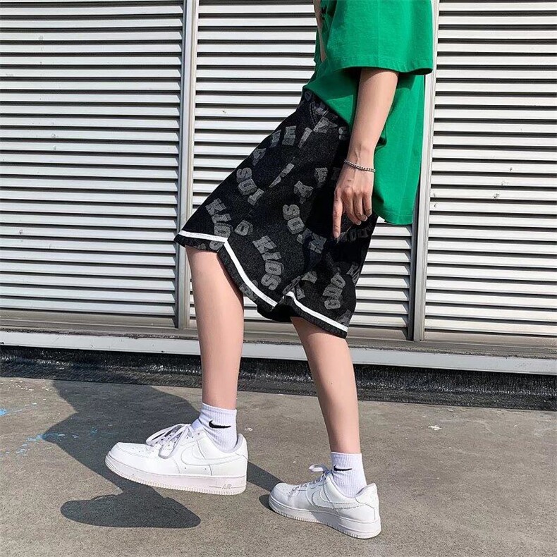 美式牛仔短裤男士夏季宽松五分中裤高街潮牌大裤衩裤子L510-p39,男装牛仔裤,星座1008