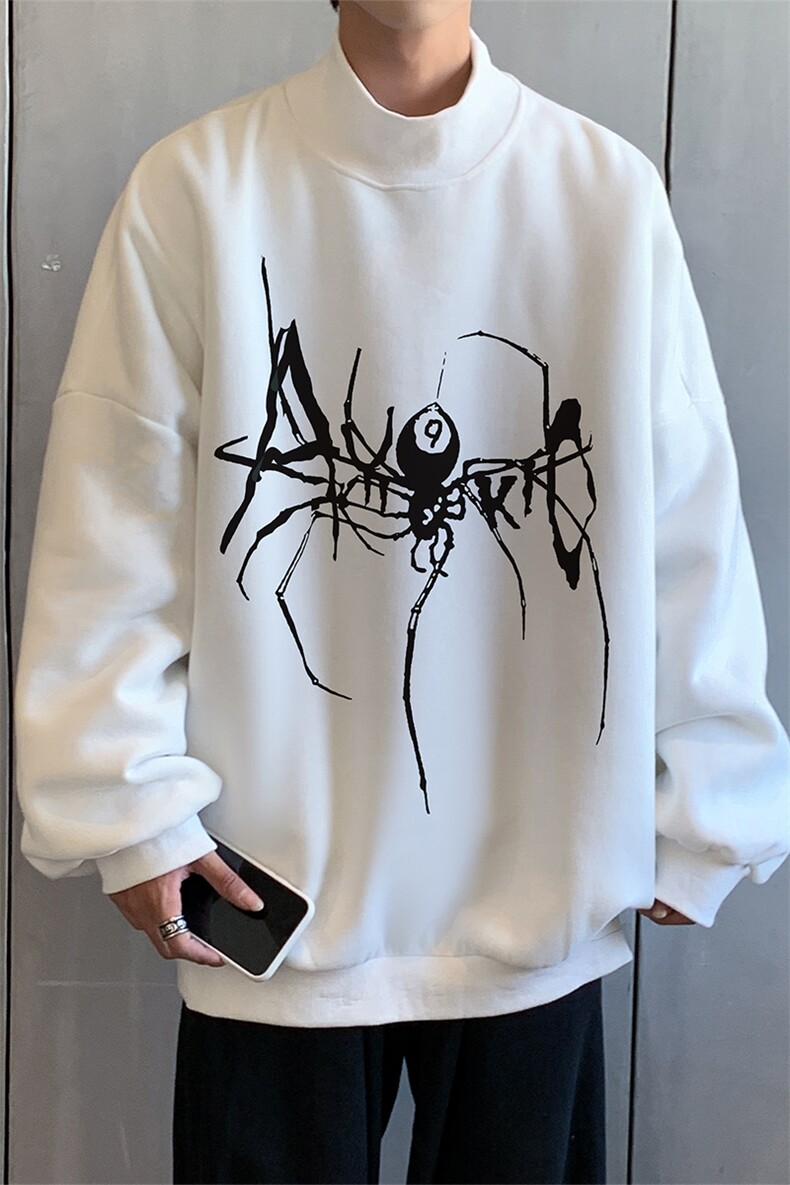 加绒加厚高领卫衣蜘蛛印花落肩袖情侣款打底衫男XZ514-2-G86-P48,男装T恤,星座514-2(原B239)