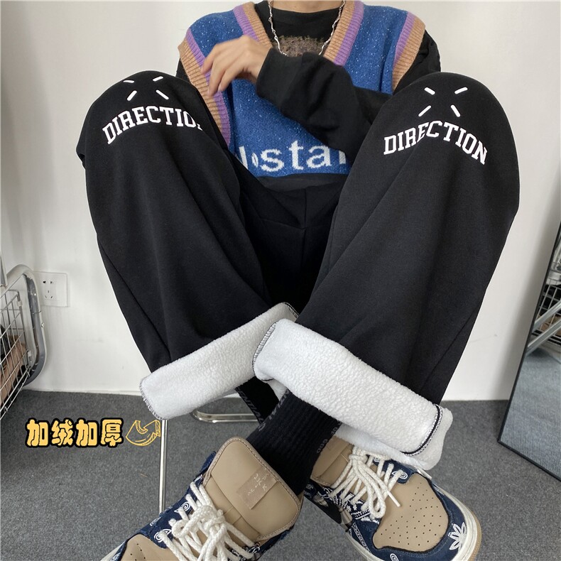 2023冬季保暖加绒字母印花宽松直筒休闲卫裤B315-K23505-p65控78,男装休闲裤,电商B315