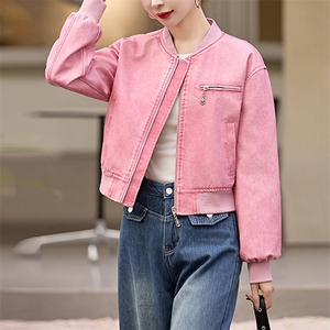 现货时髦做旧复古PU皮衣夹克外套女小个子2024新款短款立领机车服图片