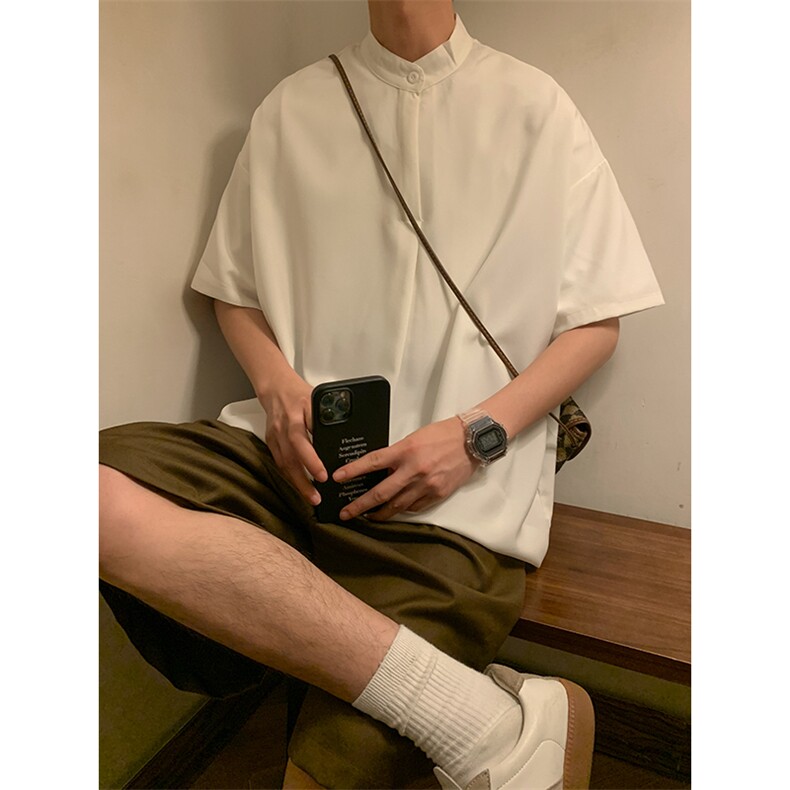 C2027/P35夏季男士立领衬衫男宽松大码短袖衬衣男装上衣,男装衬衫,电商A141