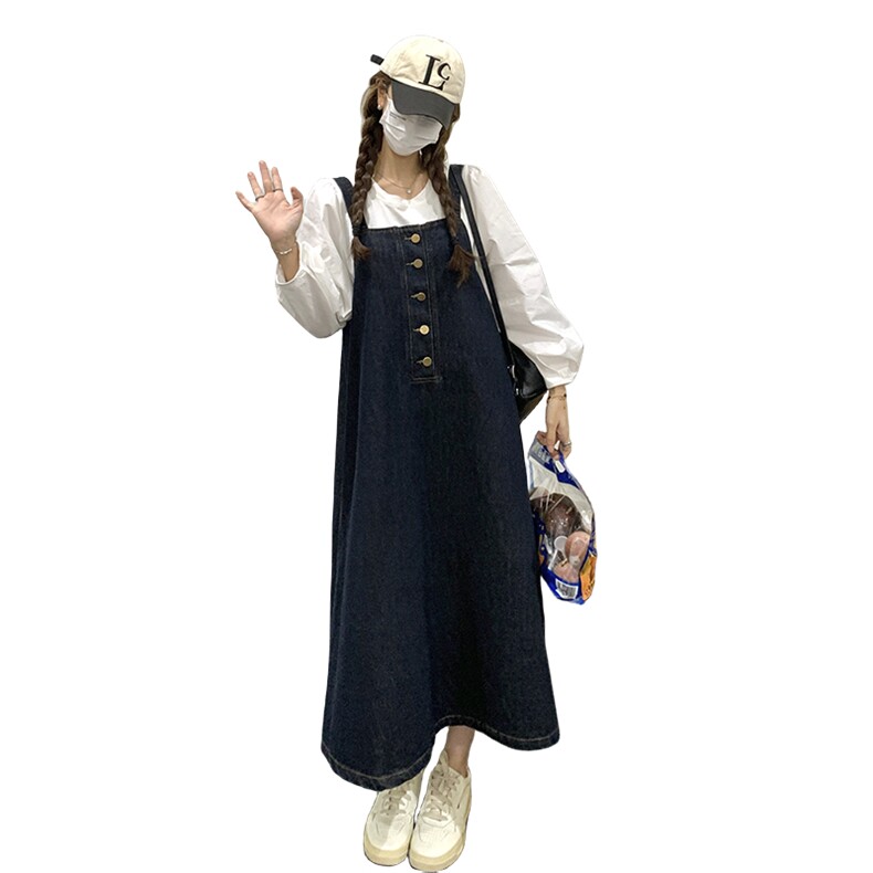 韩版牛仔背带连衣裙两件套2025春秋季新款减龄显瘦收腰背带裙套装,女装套装/套裙,浙宝285（原212）