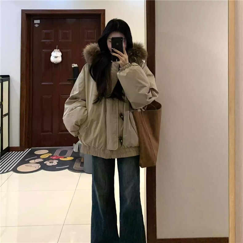 【升级款】牛角扣大毛领连帽棉服外套韩系工装派克服Y917P108网图,男装棉衣,电商B245