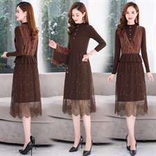 2021年秋季新款气质有女人味的貂绒两件套毛衣连衣裙，女装连衣裙，金典明美