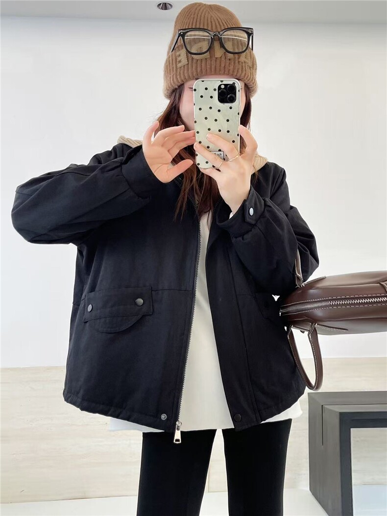 冬季加绒派克服棉衣女2025新款小个子针织连帽休闲工装棉衣外套,女装棉衣/棉服,江忆布依