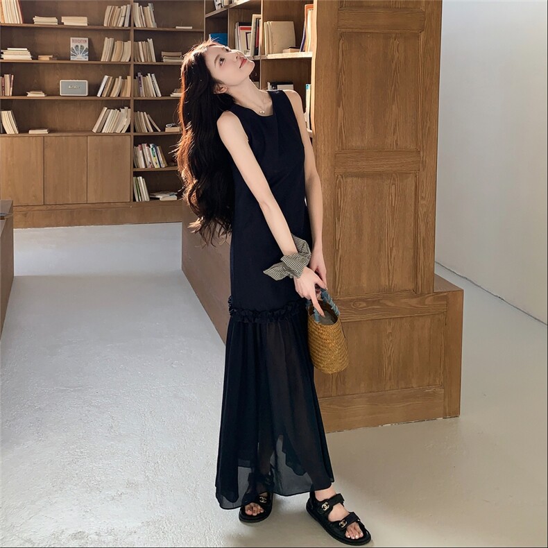 新品韩系气质圆领无袖显瘦背心连衣裙S037-P135-K189,女装连衣裙,2C305