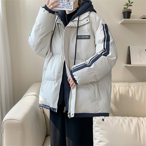 棉服男冬季新款港风宽松假两件连帽棉衣MF8587-特P78图片