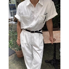 夏季日系白色短袖衬衫女男情侣装2025新款夏装文艺简约休闲衬衣服，男装衬衫，星座506A