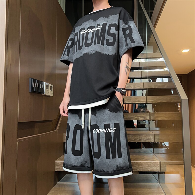 量大优供视频菠萝格套装短袖短裤男大码M-5XTZ22-特P50，男装休闲套装，电商B325