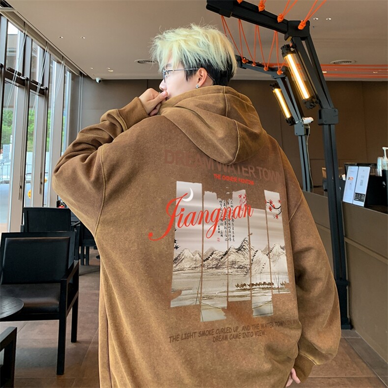 美式潮牌重磅水洗做旧连帽卫衣力推大码男XZ517A-2-Y7745-P68,男装卫衣,星座517A-2