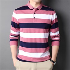 2023秋季新款t恤男纯棉条纹翻领上衣潮流商务休闲体恤DS8266-P80图片